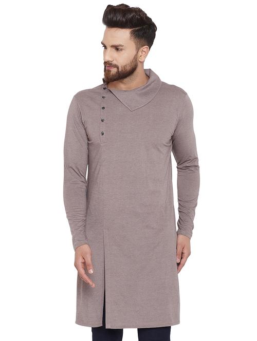 grey cotton blend long  kurta - 16298547 - Very Small Image - 1