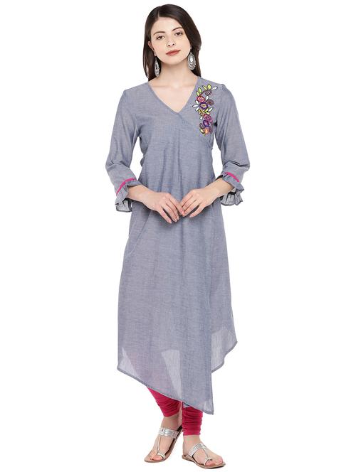 placement embroidered asymmetric kurta - 16299132 - Very Small Image - 1