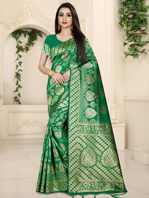 floral banarasi saree with blouse - 16300313 - Very Small Image - 1