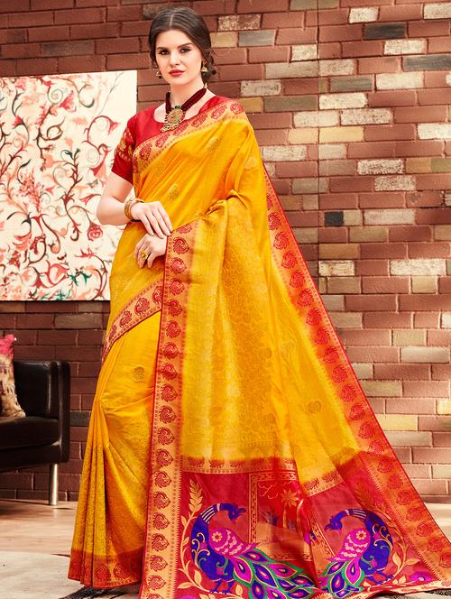conversational paithani saree with blouse - 16301715 - Very Small Image - 1