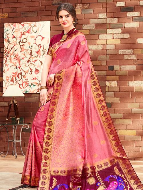 women's conversational pink colored saree - 16301718 - Very Small Image - 1