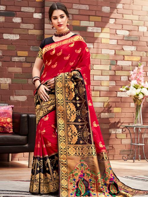 conversational paithani saree with blouse - 16301730 - Very Small Image - 1