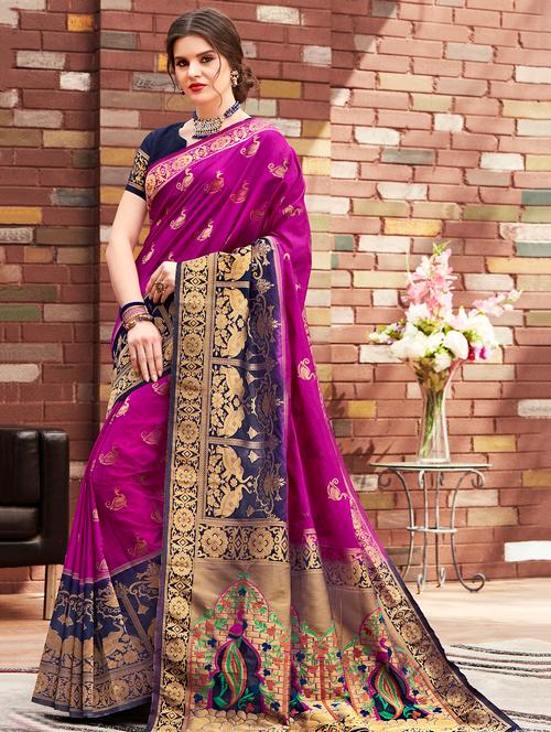 women's conversational purple colored saree with blouse - 16301733 - Very Small Image - 1