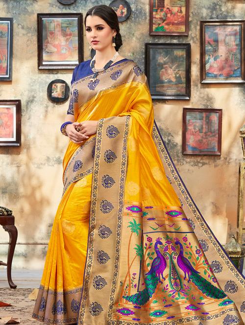 conversational paithani saree with blouse - 16301737 - Very Small Image - 1