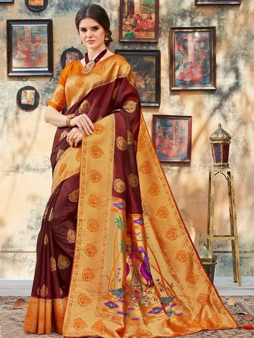 women's self design brown colored saree - 16301738 - Very Small Image - 1