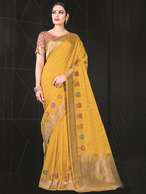 women's self design yellow colored saree - 16301771 - Very Small Image - 1