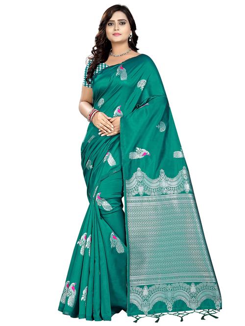 silver zari motif banarasi saree with blouse - 16302310 - Very Small Image - 1