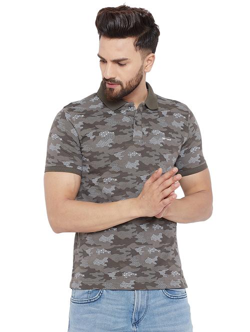 olive green camouflage all over print polo t-shirt - 16303587 - Very Small Image - 1