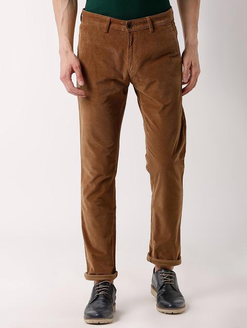 brown corduroy flat front casual trouser - 16303845 - Very Small Image - 1