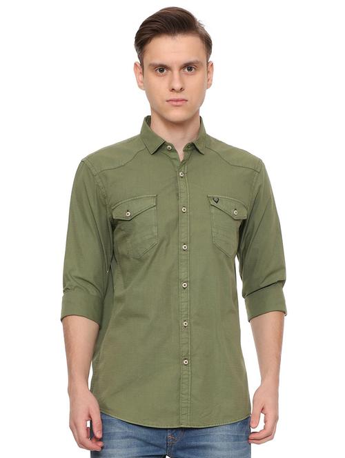 olive green double pocket casual shirt - 16304121 - Very Small Image - 1