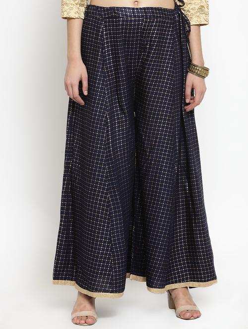 navy blue foil print flared palazzo - 16304973 - Very Small Image - 1