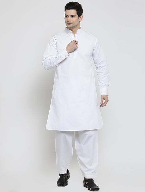 white cotton long kurta - 16307914 - Very Small Image - 1
