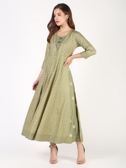block printed kalidar ethnic dress - 16307989 - Very Small Image - 1