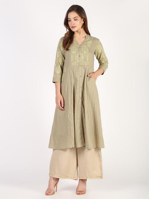 beige cotton layered kurta - 16307999 - Very Small Image - 1