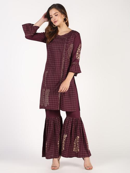 block print kurta palazzo set - 16308007 - Very Small Image - 1