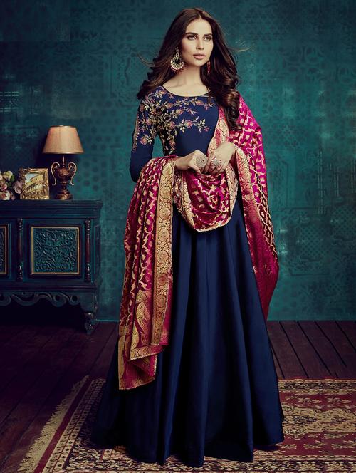 embroidered semi-stitched suit - 16308066 - Very Small Image - 1