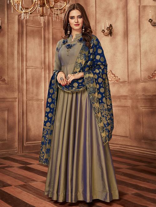 embroidered semi-stitched suit - 16308072 - Very Small Image - 1