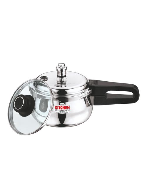 kitchen essentials stainless steel induction base pressure cooker-1.5 ltr (outer lid) with glass lid, silver - 16309926 - Very Small Image - 1