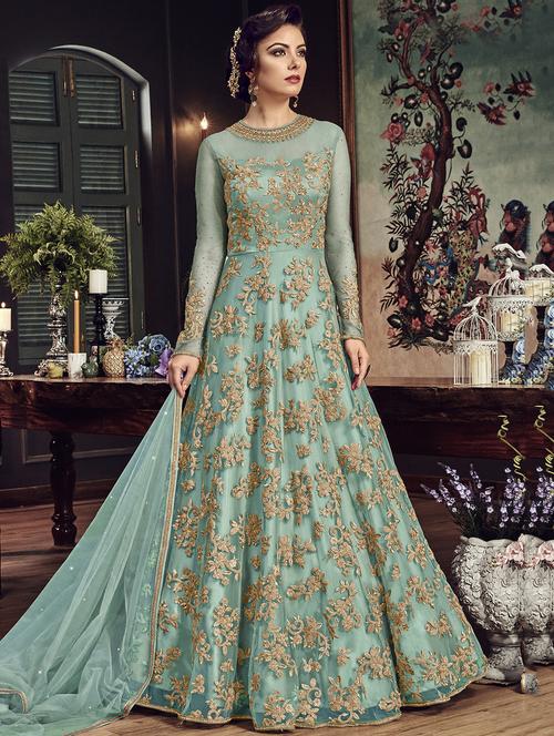 embellished semi-stitched anarkali suit - 16311394 - Very Small Image - 1
