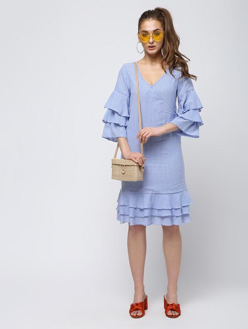 bell sleeved striped pephem dress - 16311653 - Very Small Image - 1