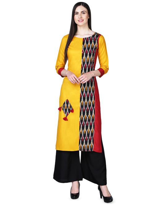 ikat contrast straight kurta - 16312101 - Very Small Image - 1