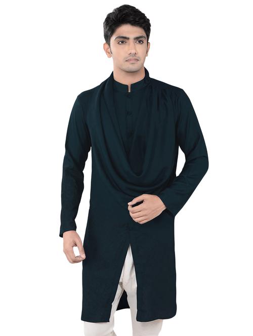 blue solid long kurta - 16313937 - Very Small Image - 1