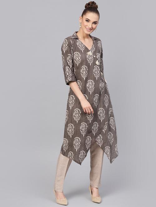 block print asymmetric kurta - 16313944 - Very Small Image - 1