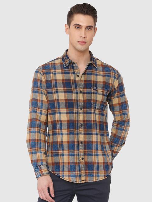 beige checkered casual shirt - 16314213 - Very Small Image - 1