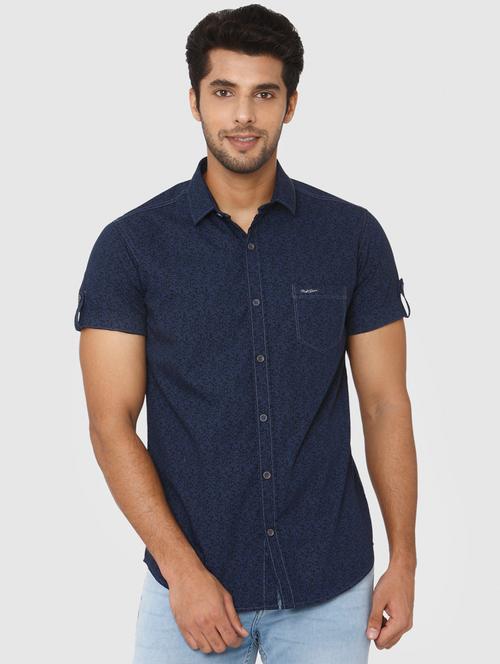 dark blue floral printed casual shirt - 16314277 - Very Small Image - 1