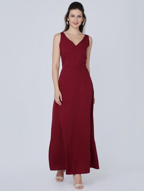 v neck solid maxi dress - 16314824 - Very Small Image - 1