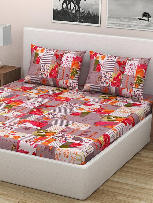 ammaya 100% cotton double bed sheet with 2 pillow cover| multi-color|contemporary - 16319229 - Very Small Image - 1
