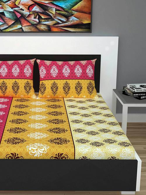 100% cotton 144 tc floral  1 pc double bed sheet with 2 pillow covers - 16319695 - Very Small Image - 1