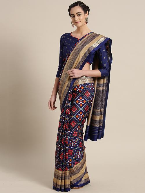 printed kanjivaram saree with blouse - 16322710 - Very Small Image - 1