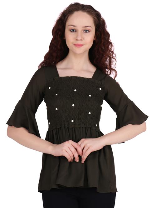 pearl embellished smocked a-line top  - 16322753 - Very Small Image - 1