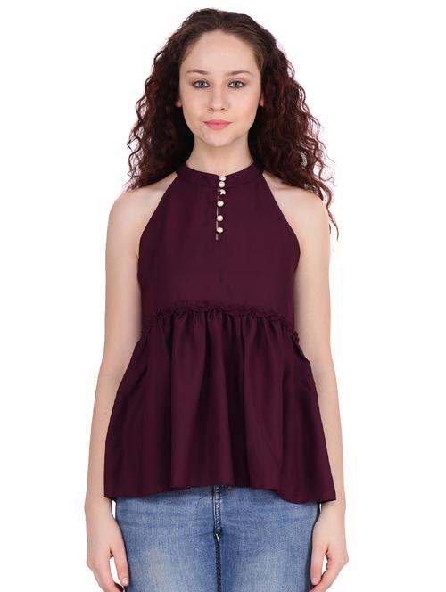 frill trim button detail a-line top  - 16322754 - Very Small Image - 1
