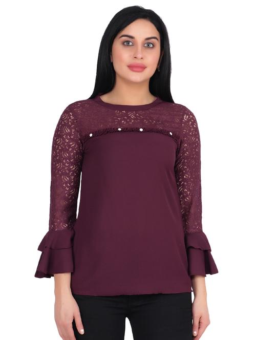 lace detail flute sleeved top  - 16322755 - Very Small Image - 1