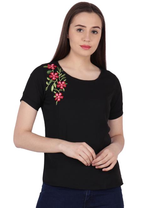 floral embroidered scoop neck top  - 16322791 - Very Small Image - 1