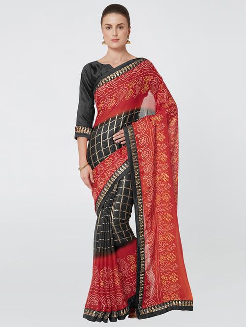 gota patti border bandhani saree with blouse - 16323248 - Very Small Image - 1
