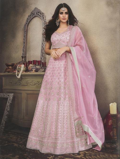 embroidered a-line lehenga - 16323839 - Very Small Image - 1