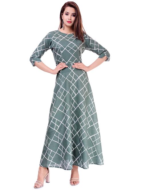 checkered printed flared kurta - 16325446 - Very Small Image - 1