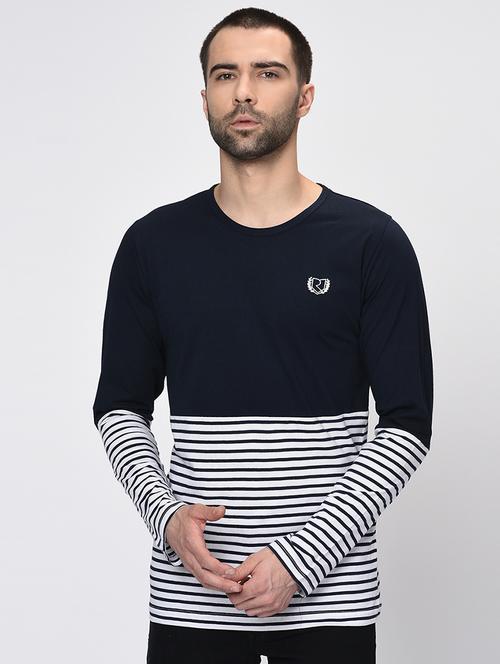 navy blue cut & sew striped  t-shirt - 16326279 - Very Small Image - 1