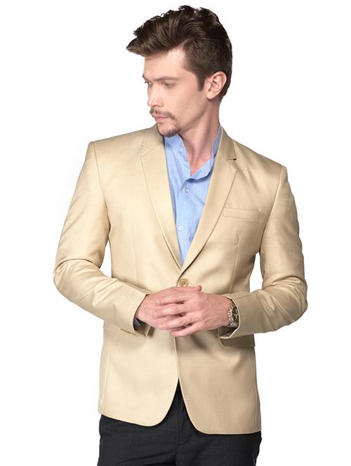 beige solid single breasted formal blazer - 16329458 - Very Small Image - 1