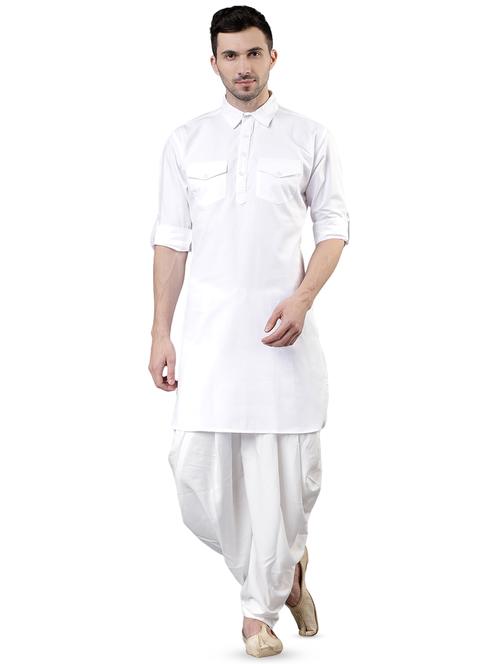 white solid pathani kurta - 16329890 - Very Small Image - 1