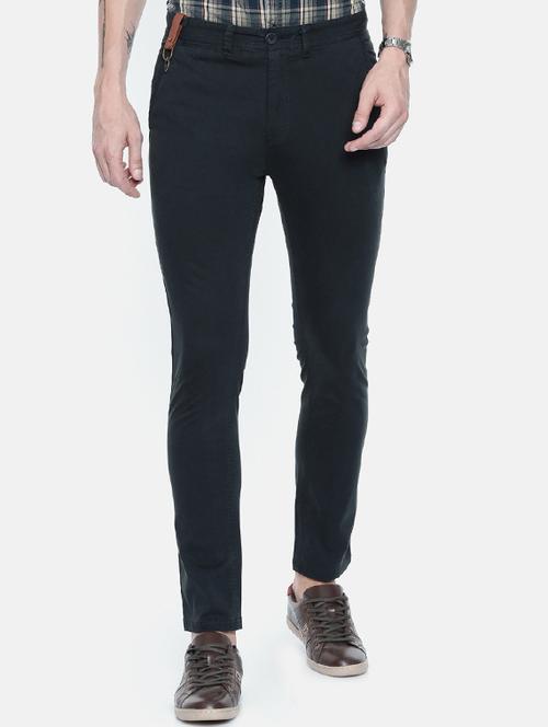 navy blue solid chinos - 16330105 - Very Small Image - 1