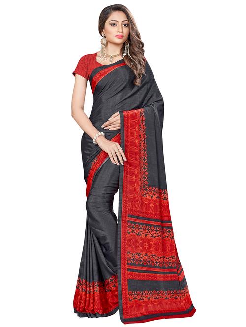 contrast border printed saree with blouse - 16330959 - Very Small Image - 1