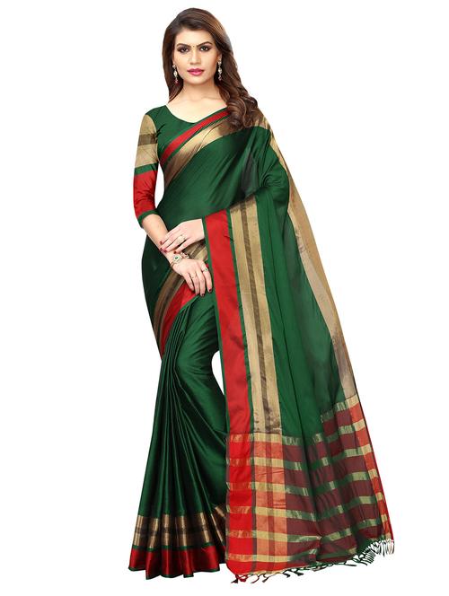 zari border woven saree with blouse - 16331245 - Very Small Image - 1