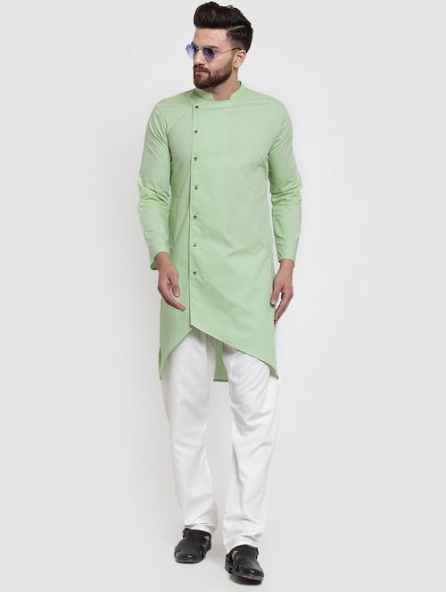 Green Solid Asymmetric Kurta - 16332329 - Very Small Image - 1