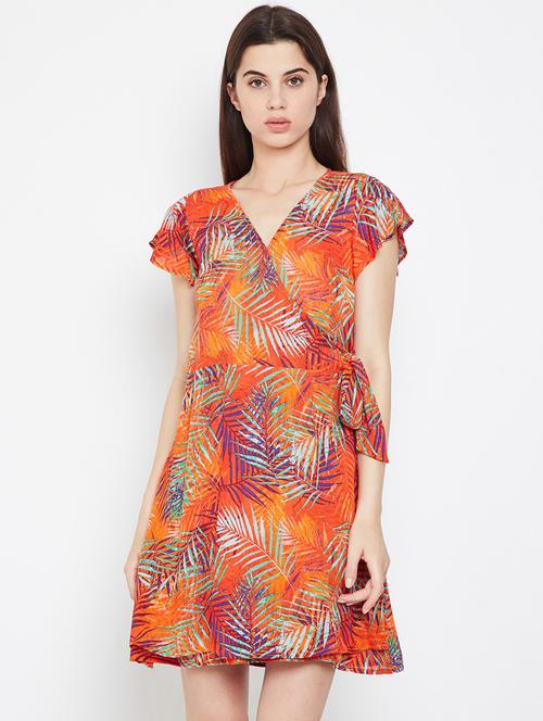 ruffle sleeved tropical wrap dress - 16332843 - Very Small Image - 1