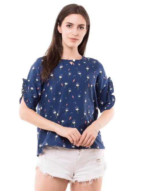 ruffle trim floral top - 16333398 - Very Small Image - 1