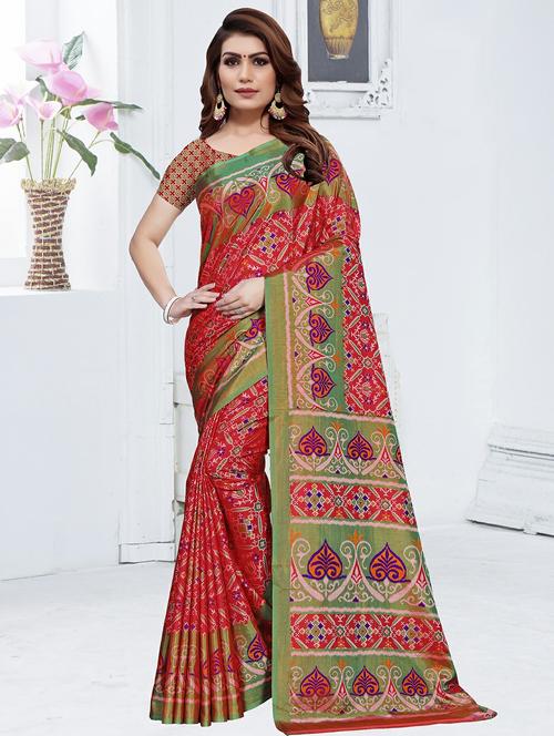 ikat printed patola saree with blouse - 16333808 - Very Small Image - 1